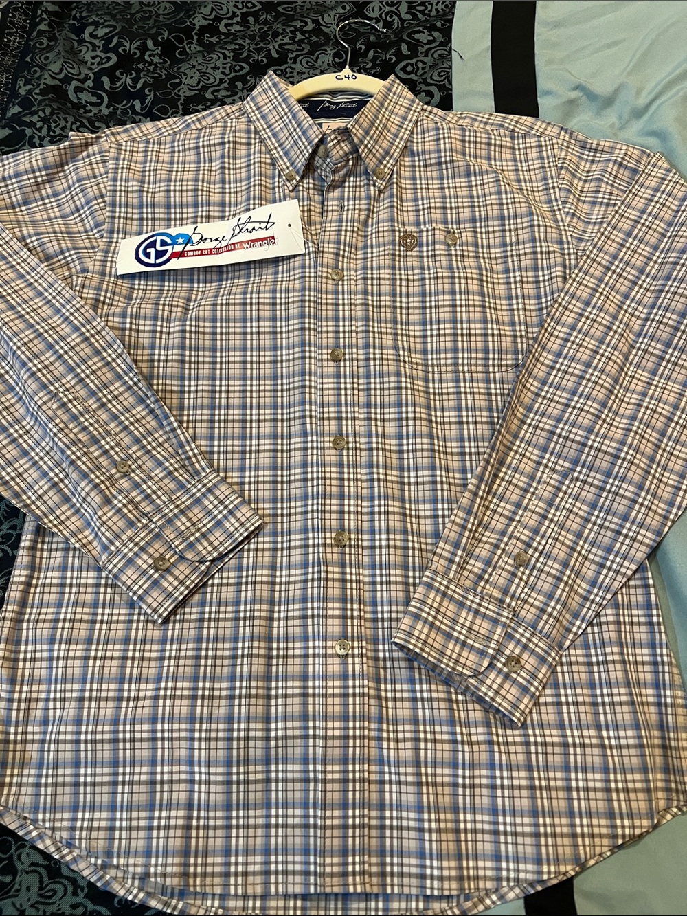 Wrangler George Strait Plaid Button-Down Shirt in Blue and Brown
